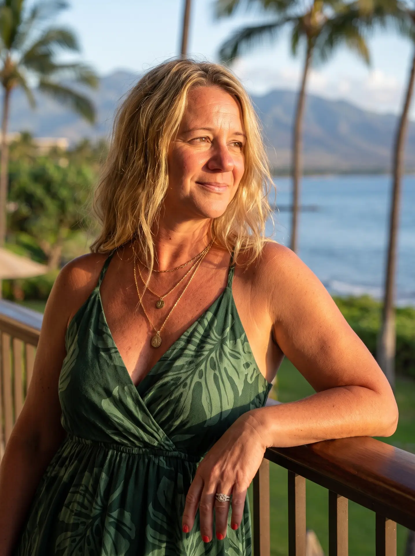 Kristin Vetter on a resort lanai in Hawaii