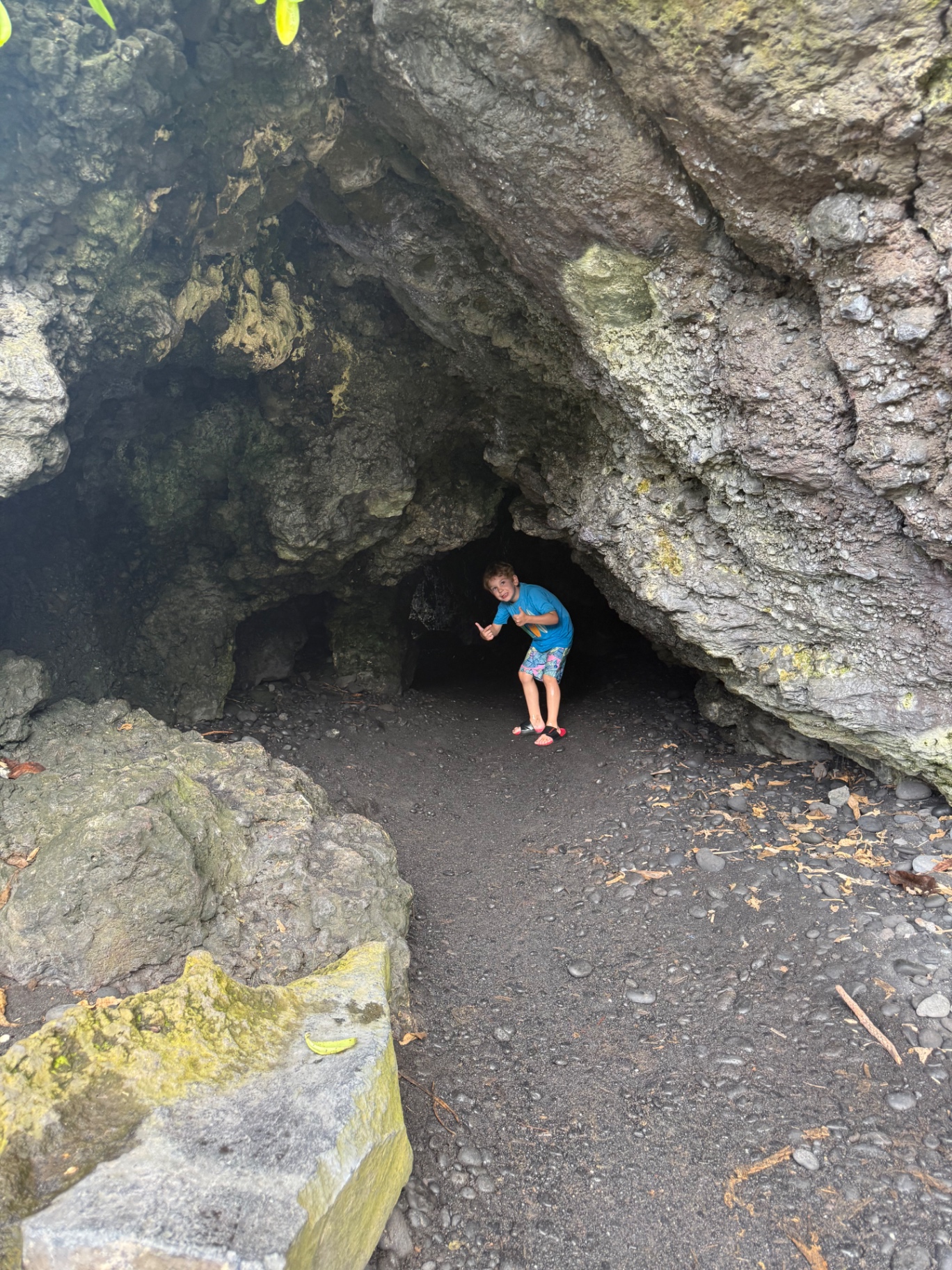 Exploring a lava tube cave in Hawaii